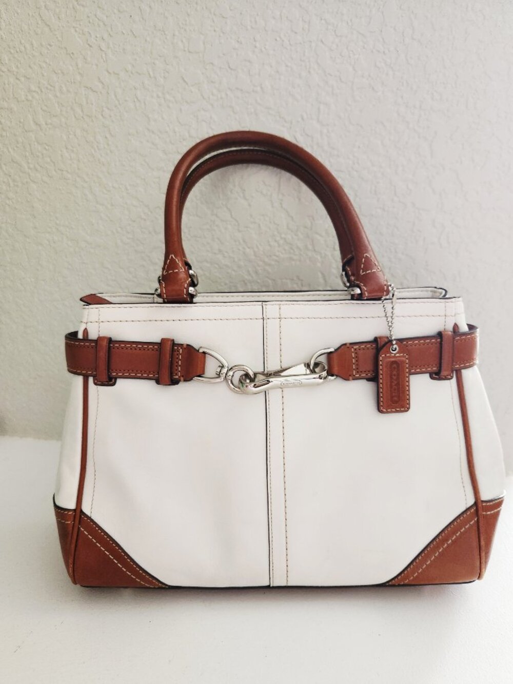 Coach Hampton Y2k Off White Leather Satchel Tote Bag